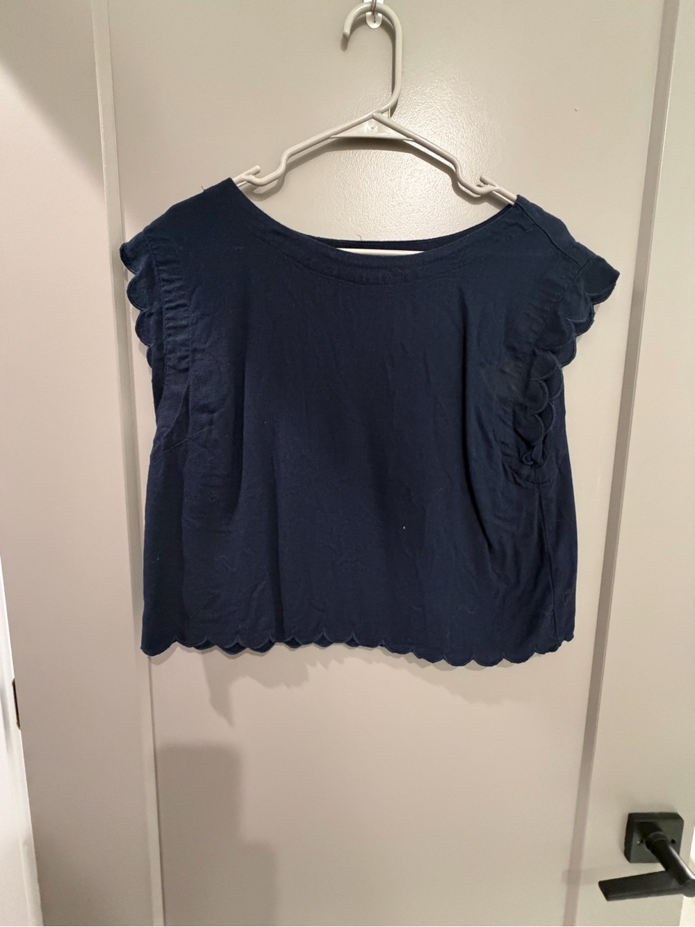 Scallop Trim Navy Blouse - Women's Casual Shell